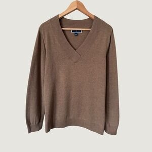 Karen Scott Womens Brown V-Neck Cotton Knit Sweater Large L Long Sleeve Neutral